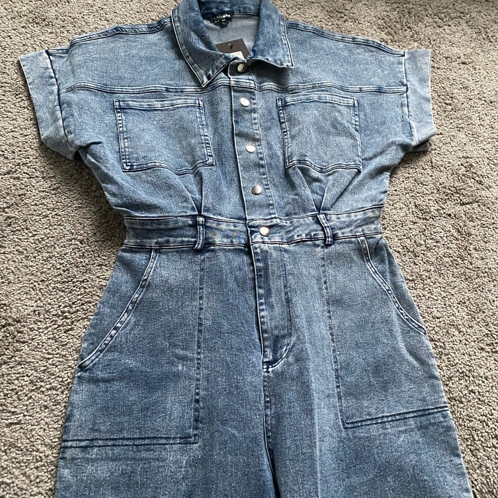 Fashion Nova Light Blue Denim Overalls - Picture 3 of 15